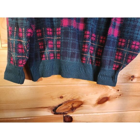 Vintage Gant Size Large Red Green Plaid Cotton Heavy Crew Sweater - Picture 5 of 9